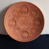 Old decorative terracotta wall plate vintage 60s pottery