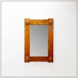 Brutalist wall mirror with a solid wood frame - 1960s