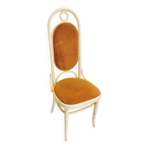 Vintage Thonet Bentwood Dining Chair: White Wood, Yellow Fabric, 1970s Yugo