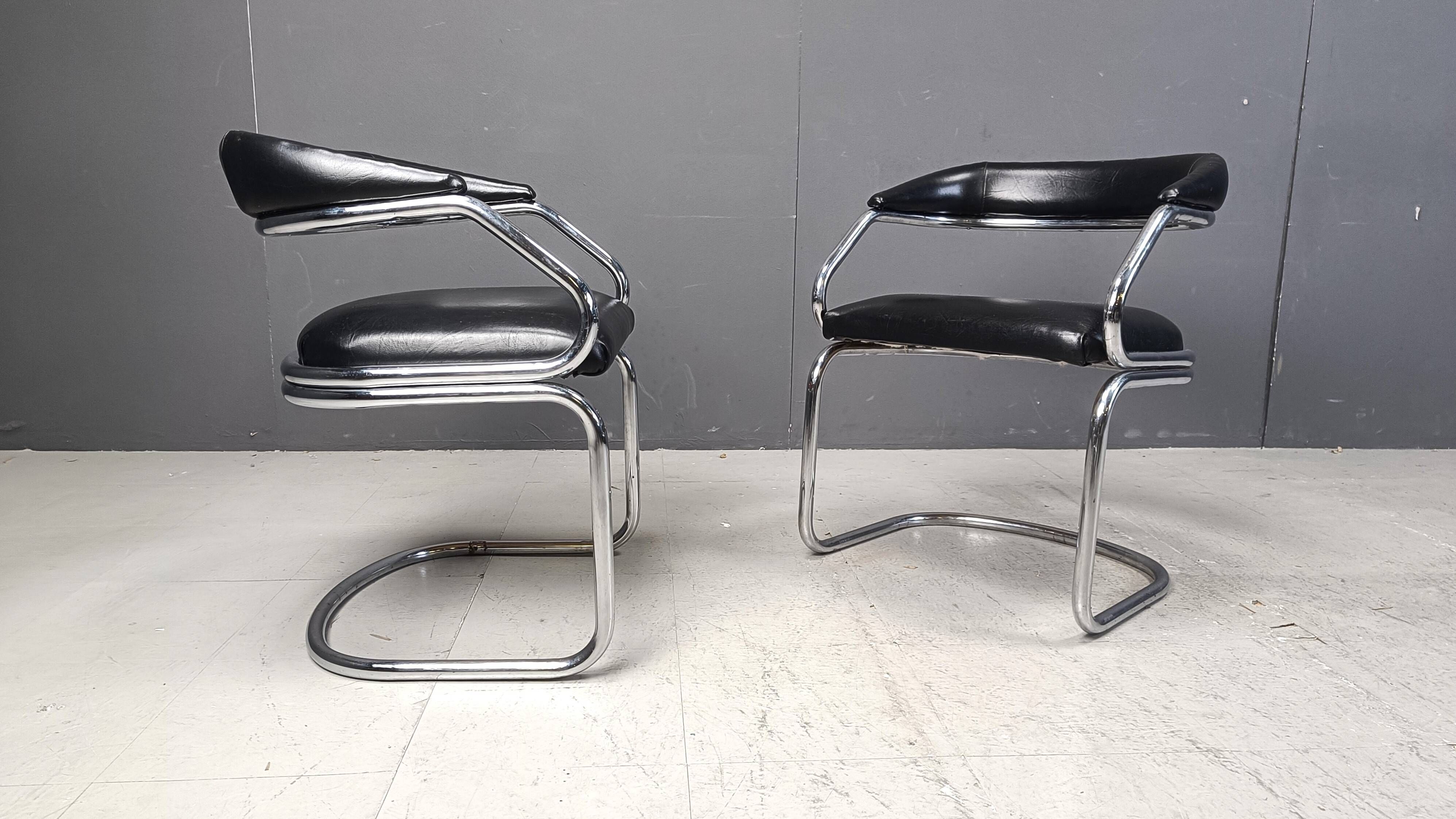 Vintage chrome and leatherette cantilever dining chairs by Giotto Stoppino,