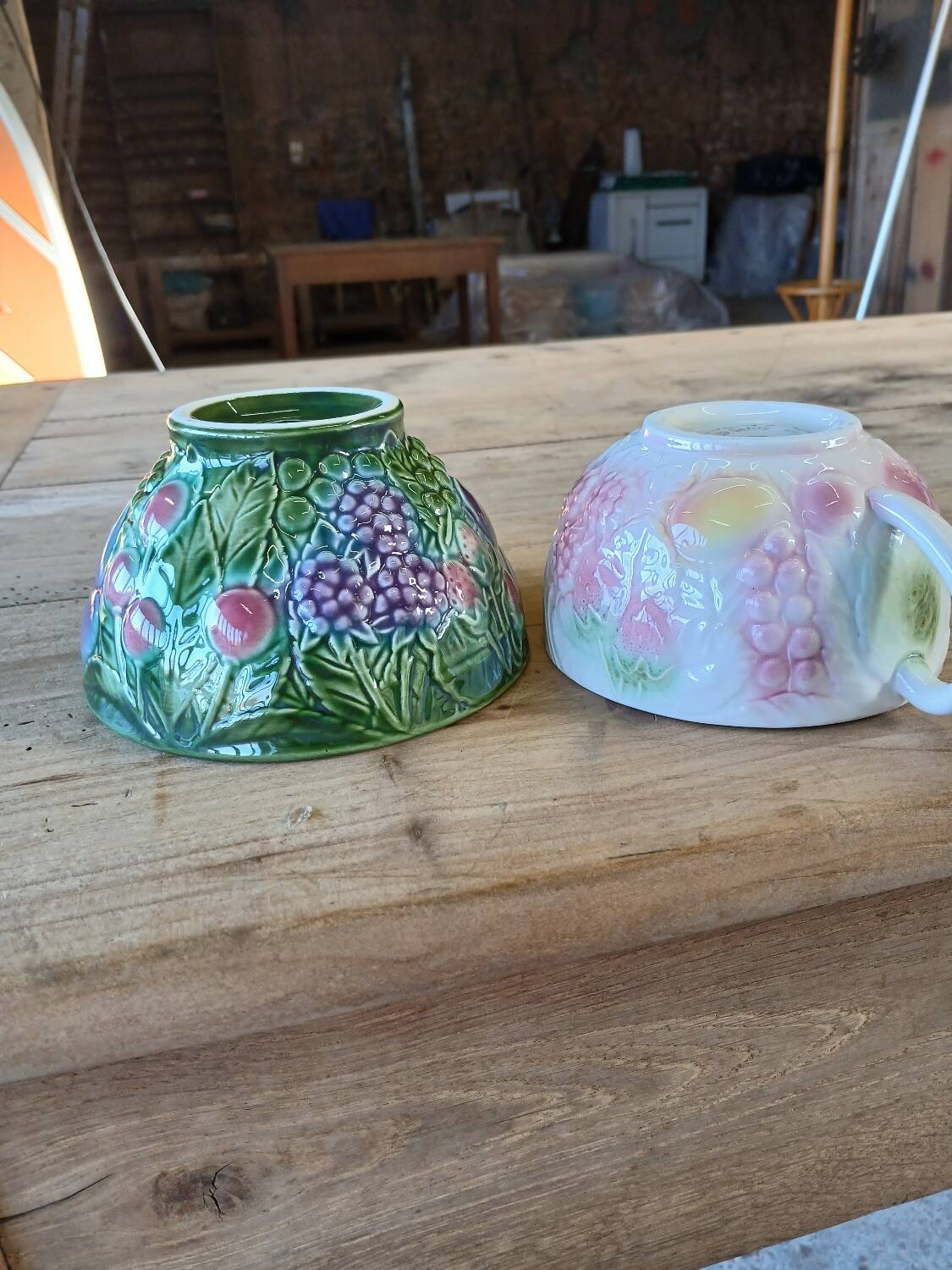 2 old Barbotine bowls