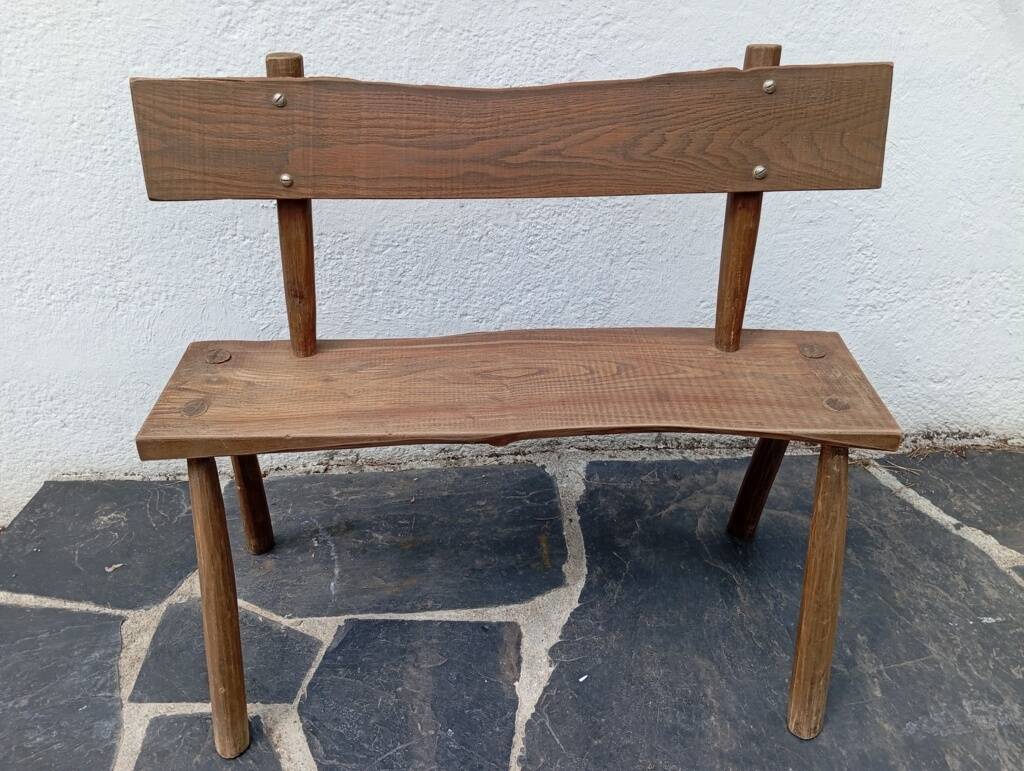 Small brutalist children's bench in elm and oak