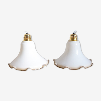 2 suspension en opaline blanche