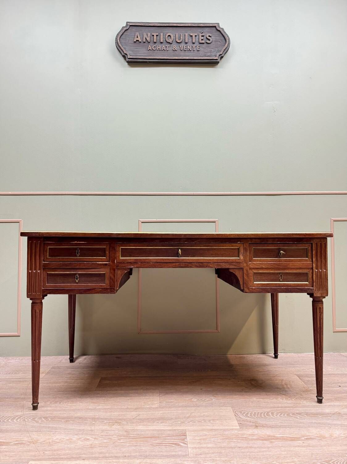Louis XVI Style Mahogany Flat Desk With Zippers XIX Eme Century