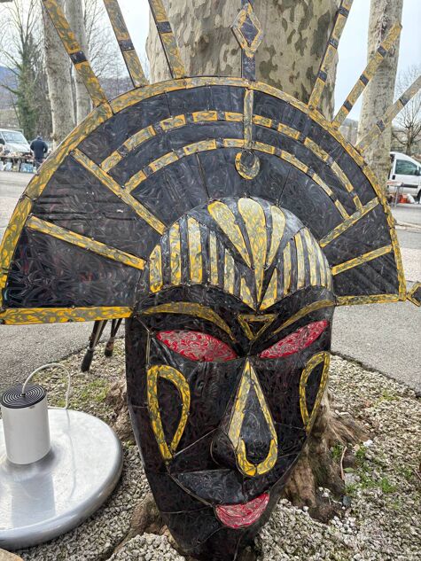Large African ornamental sheet metal mask