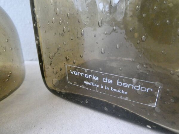 Paire de vases bouteille en verre soufflé Bendor années 60