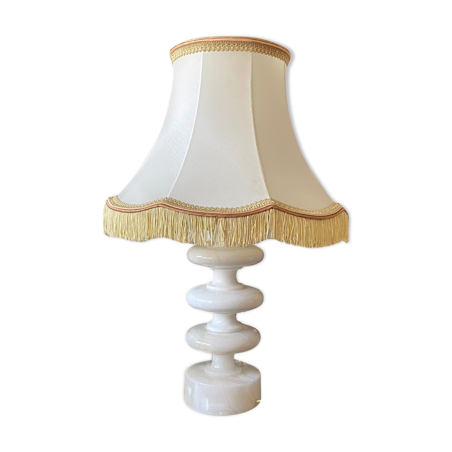 Alabaster table lamp and beige cotton