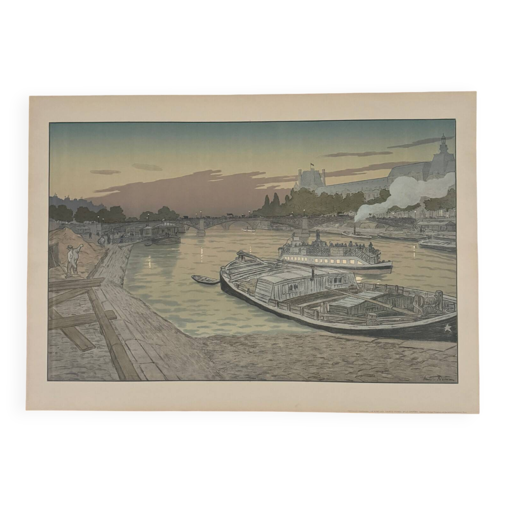 Lithograph by Henri Rivière The Pont des Saints-Pères and the Louvre