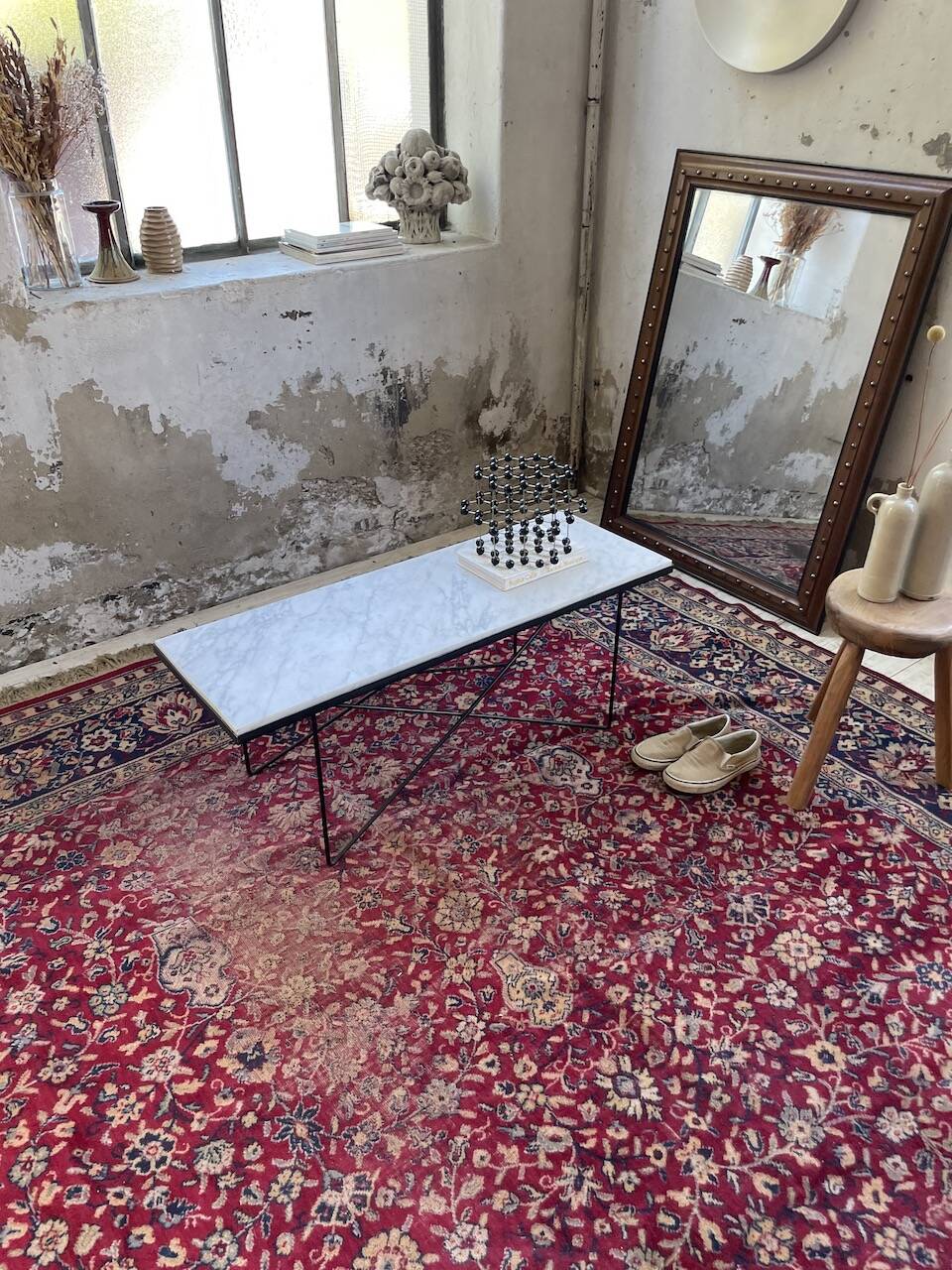 50s coffee table in metal and marble