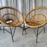 Paire de fauteuils en rotin années 60