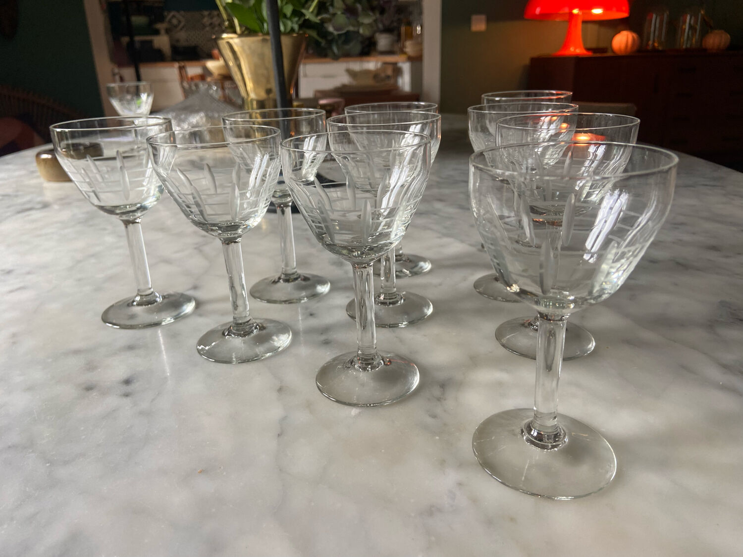 Set of 10 Deco art wine glasses