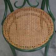 Set of 4 Green Vintage Bistro Chairs with Woven Rattan Seats
