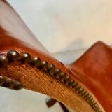 Set of 2 Spanish high-back leather slipper chairs by Pierre Lottier, 1950s