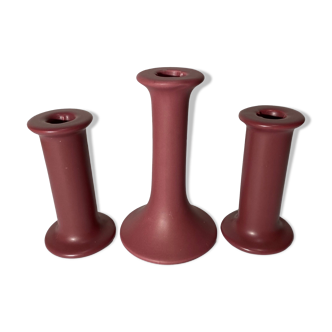 Handmade Vintage Candlestick Holders - Set of 3 Ceramic Candle Holders Colored Pink Design by ODENSE