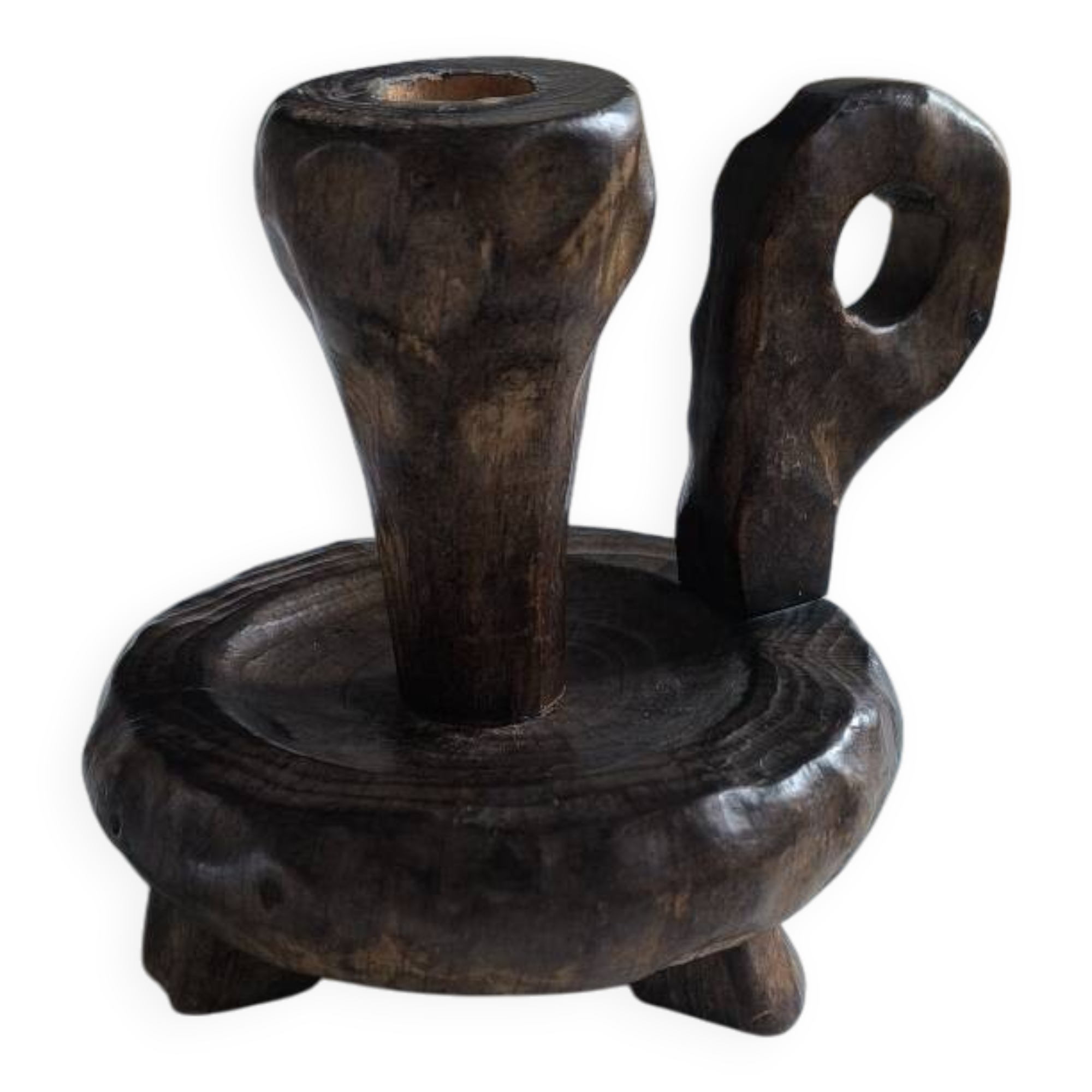 Brutalist wooden candle holder 1960