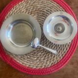 Egg cup, plate, silver-plated spoon