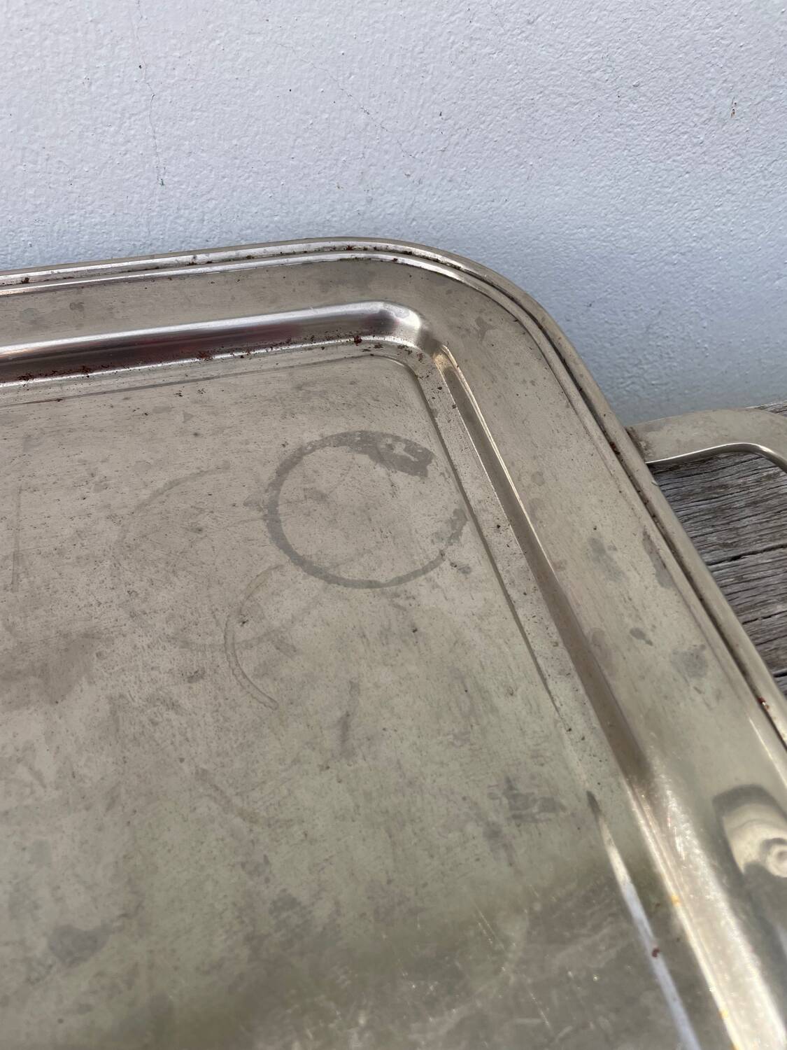 Rectangular silver metal tray