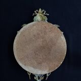 Round Mirror With Ribbon Crest And Portrait Of Lady In Golden Metal