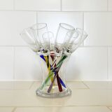 Set of 6 Vintage Champagne Flutes with Stand, German Handblown Glass