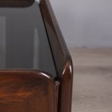 VINTAGE 1970S COFFEE TABLE IN WOOD AND GLASS DESIGNED AFRA E TOBIA SCARPA