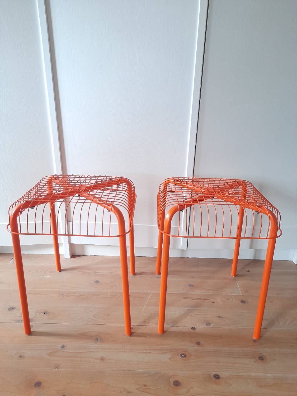 Pair of orange mesh stools Vasteron Ikea
