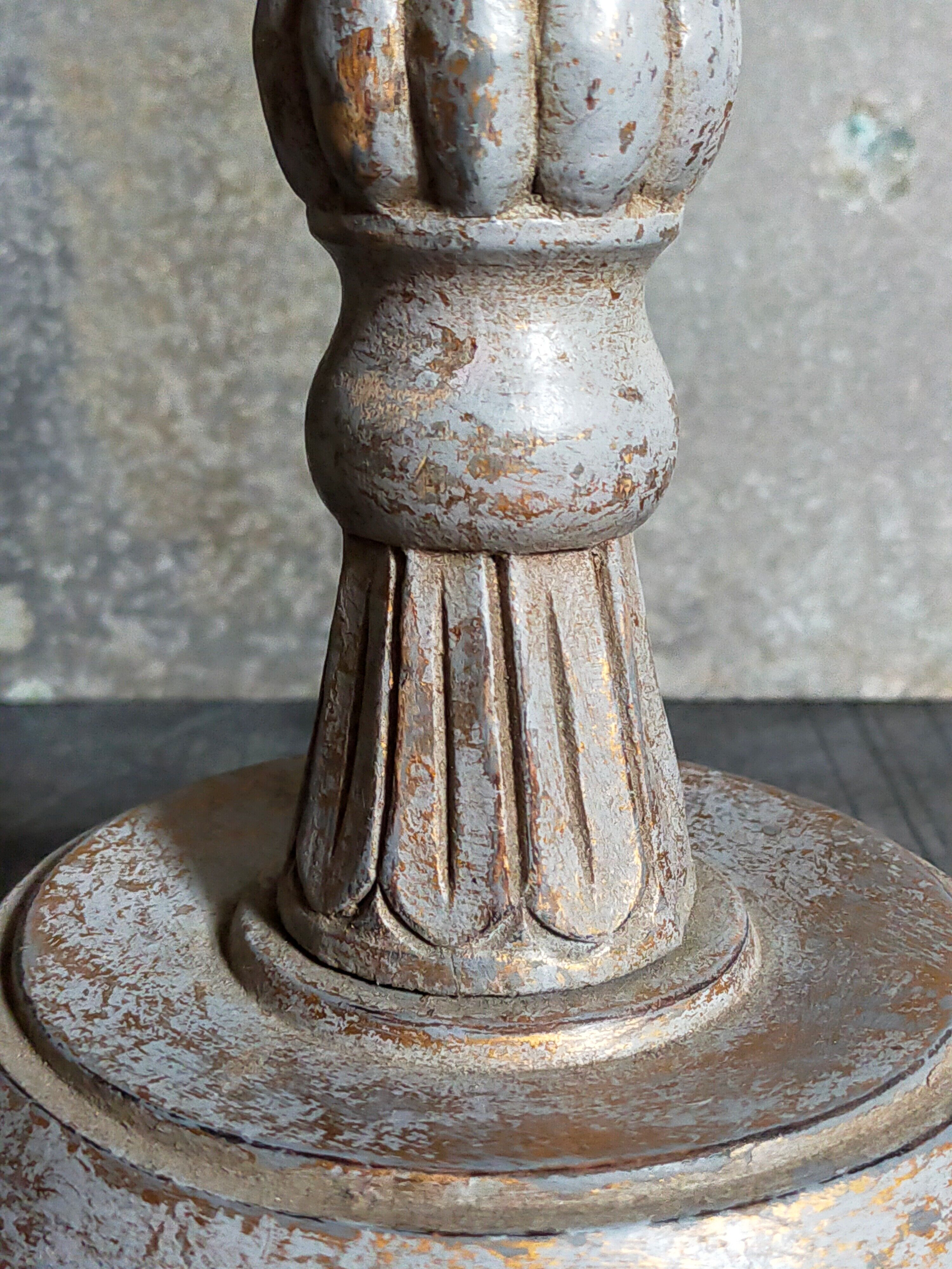 Foot of lamp turned wood carved patina old nineteenth
