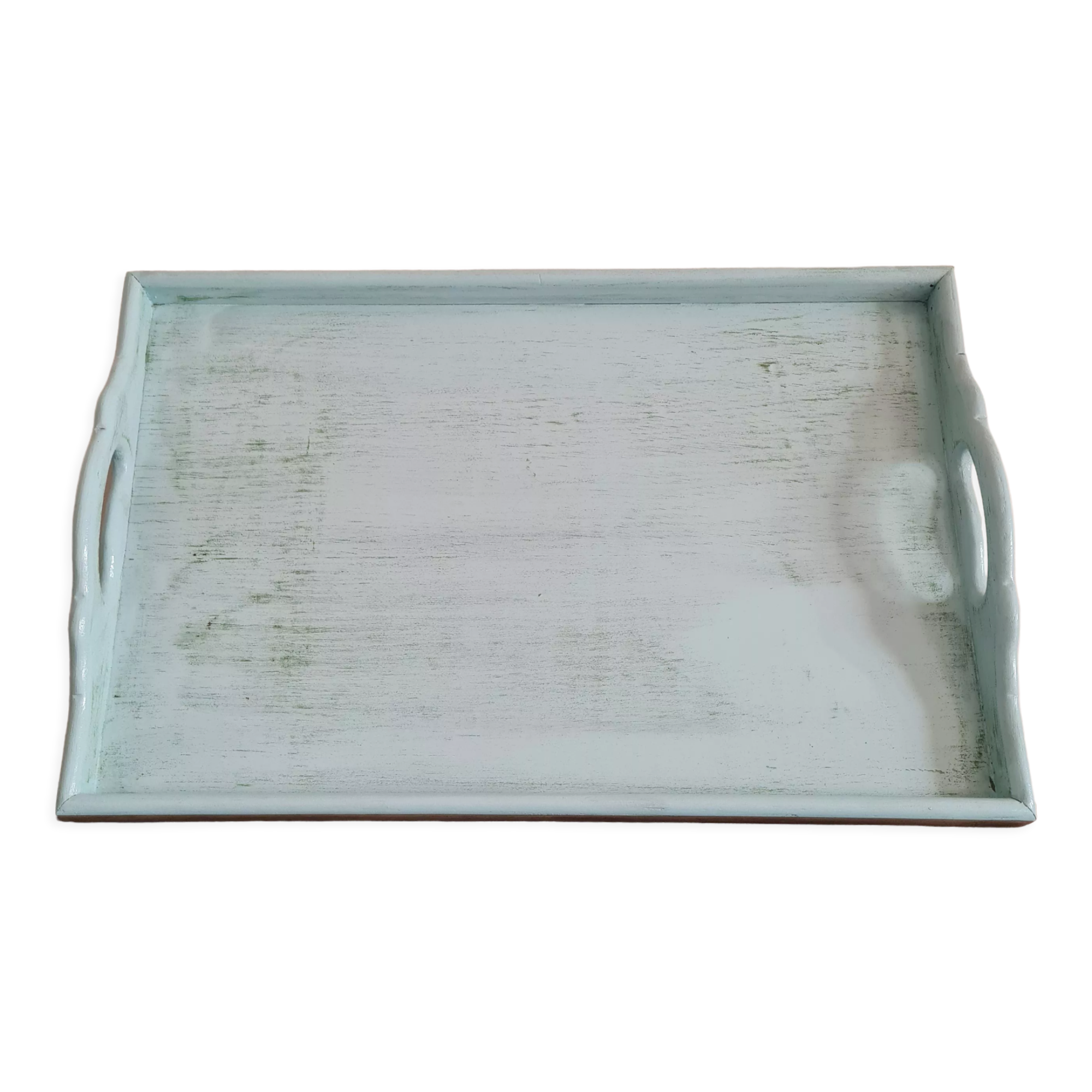 Presentation tray in old wood renovated blue with handles