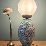 Lampe vintage en céramique et opaline blanche.