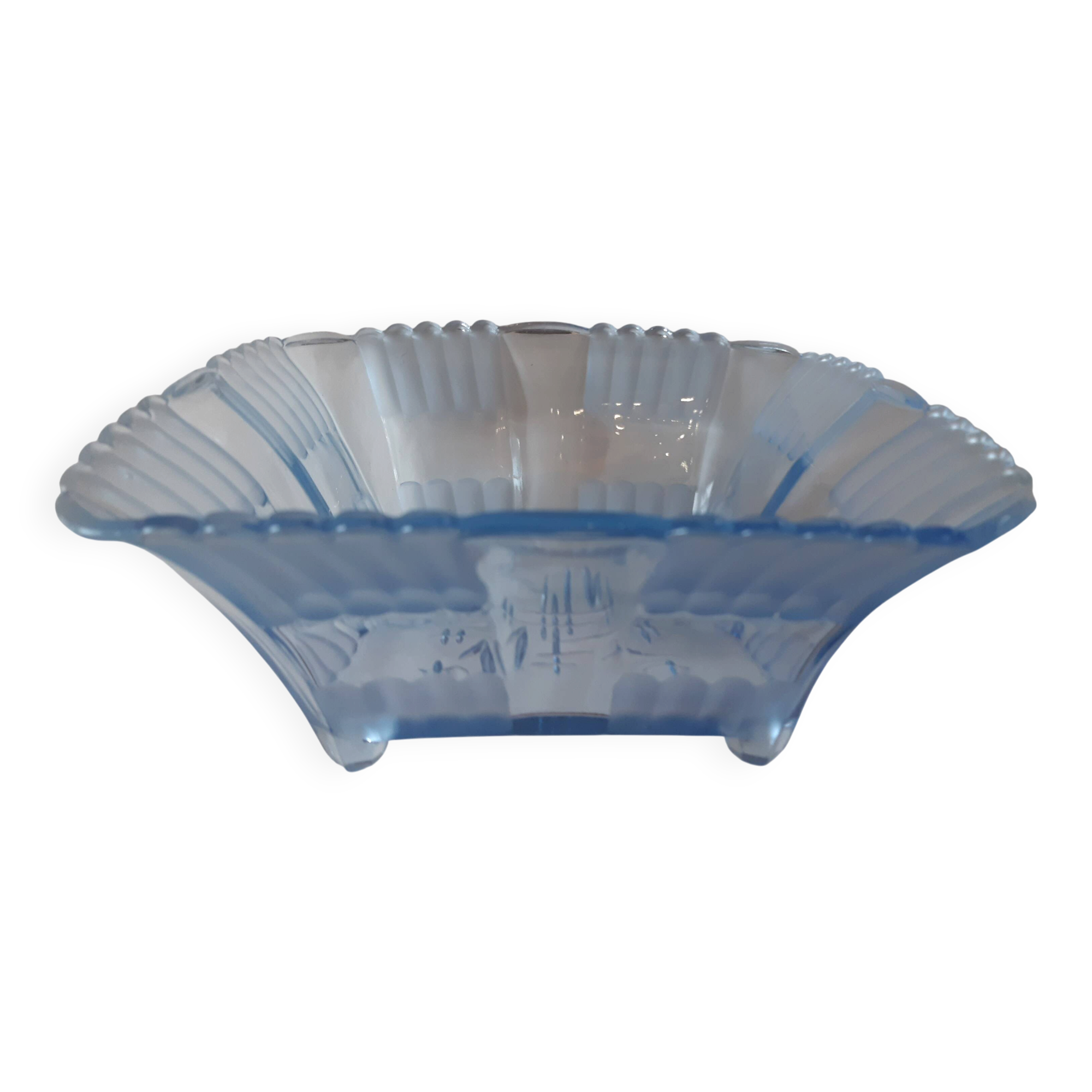 Coupe à fruit en verre poli transparent bleu