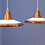 Set of 2 danish hanging lamps in solid copper, 1970s