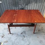 Vintage coffee table with Scandinavian rise and fall system in teak