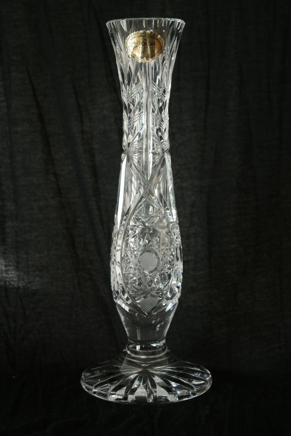 Bohemian crystal soliflore vase hand-cut