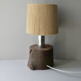 Solid wood and chrome lamp, rope lampshade