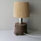Lampe en bois massif et chrome, abat jour corde