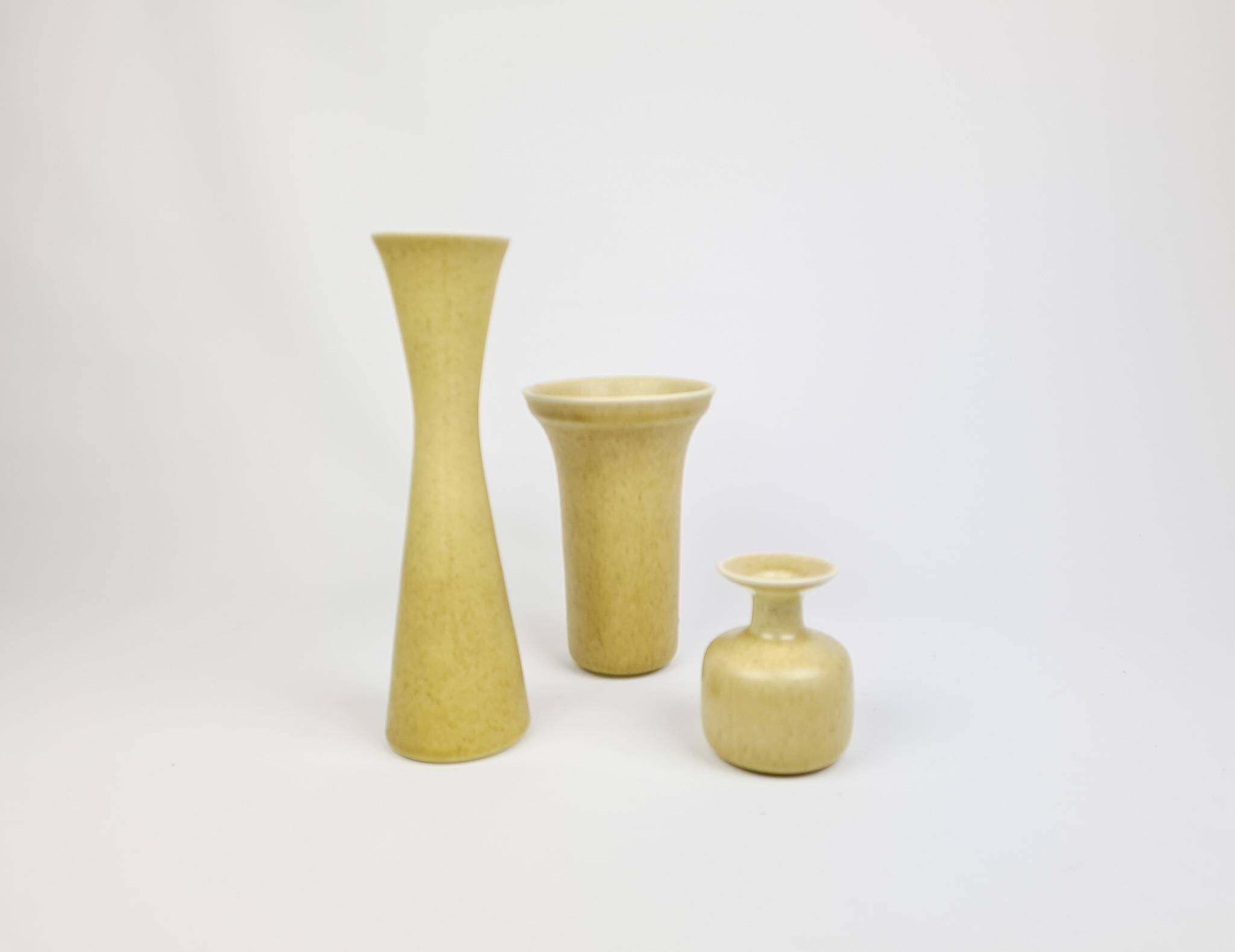 Mid-century modern set of 3 ceramic vases by Rörstrand, Gunnar Nylund, Sweden.
