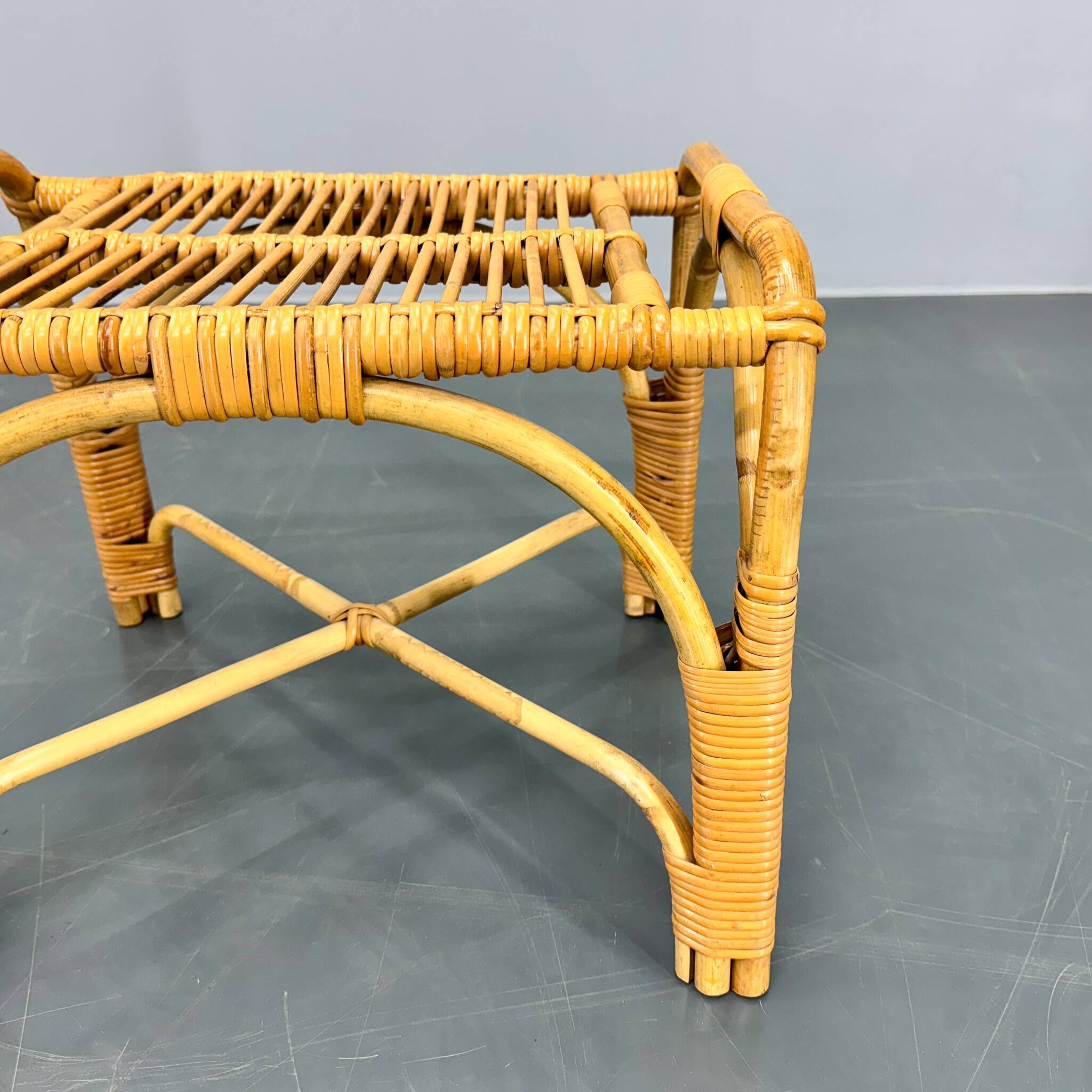 Mid Century Rattan Stool, Czechoslovakia