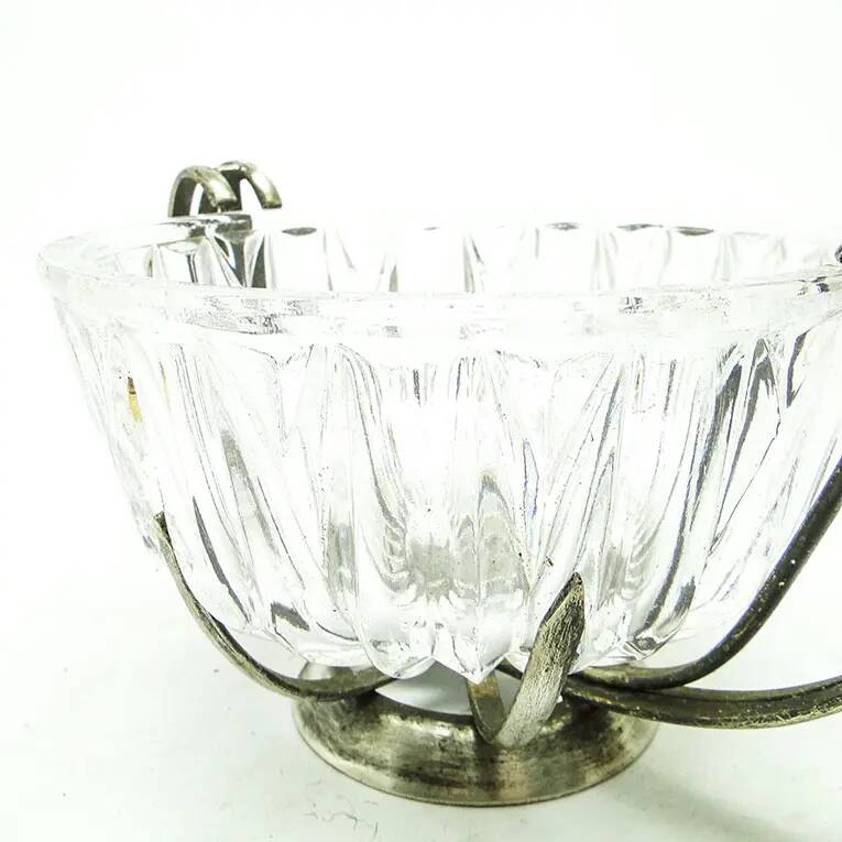 Postmodernist sugar bowl, glass, silver-plated brass, HEFRA, Poland, 1970s