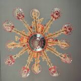 Rezzonico Venetian chandelier in colorless and red Venetian glass, circa 1920