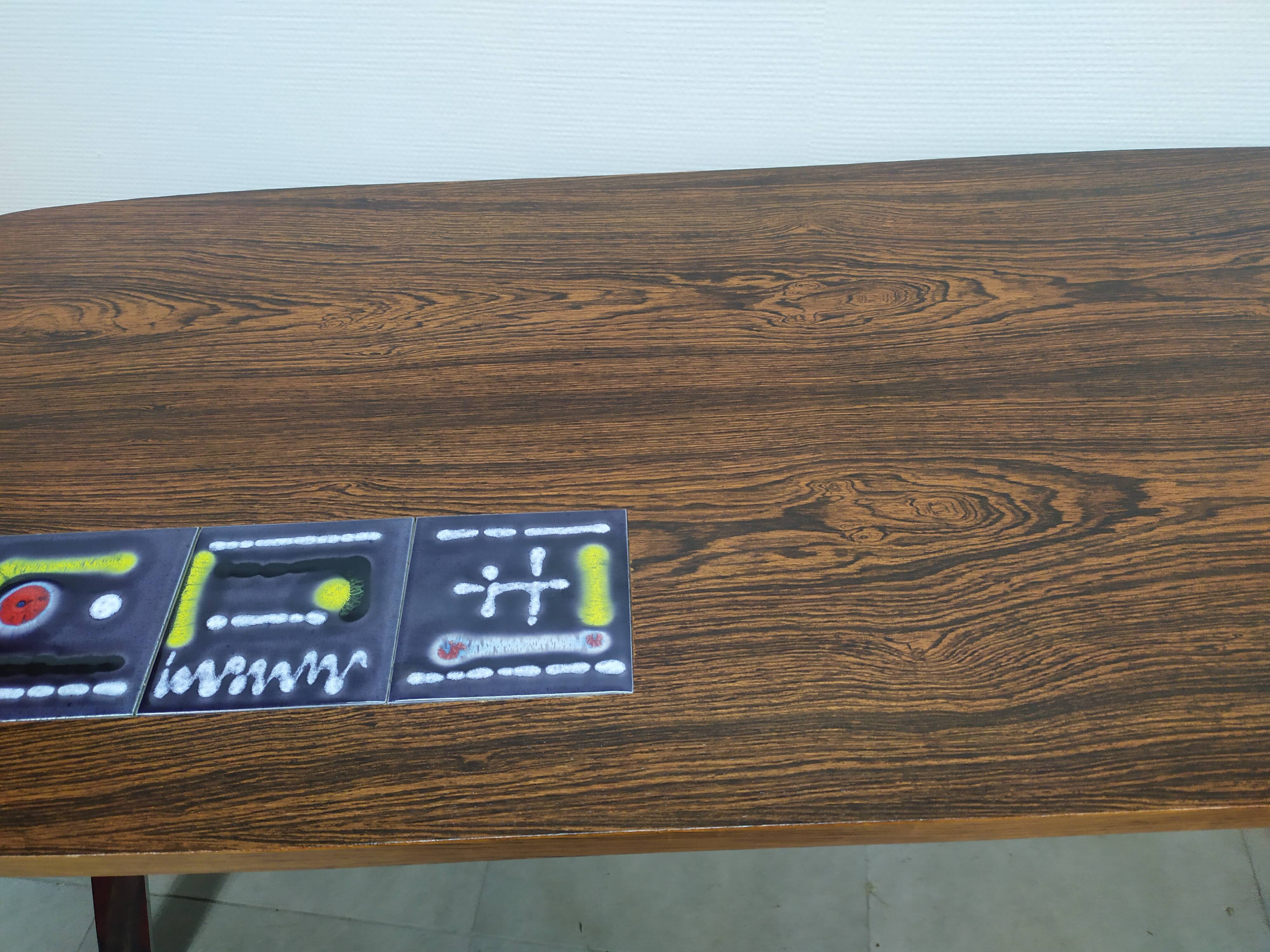 Table basse art déco vintage bois carrelage chrome