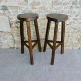 Pair of high tripod stools, bar, solid wood