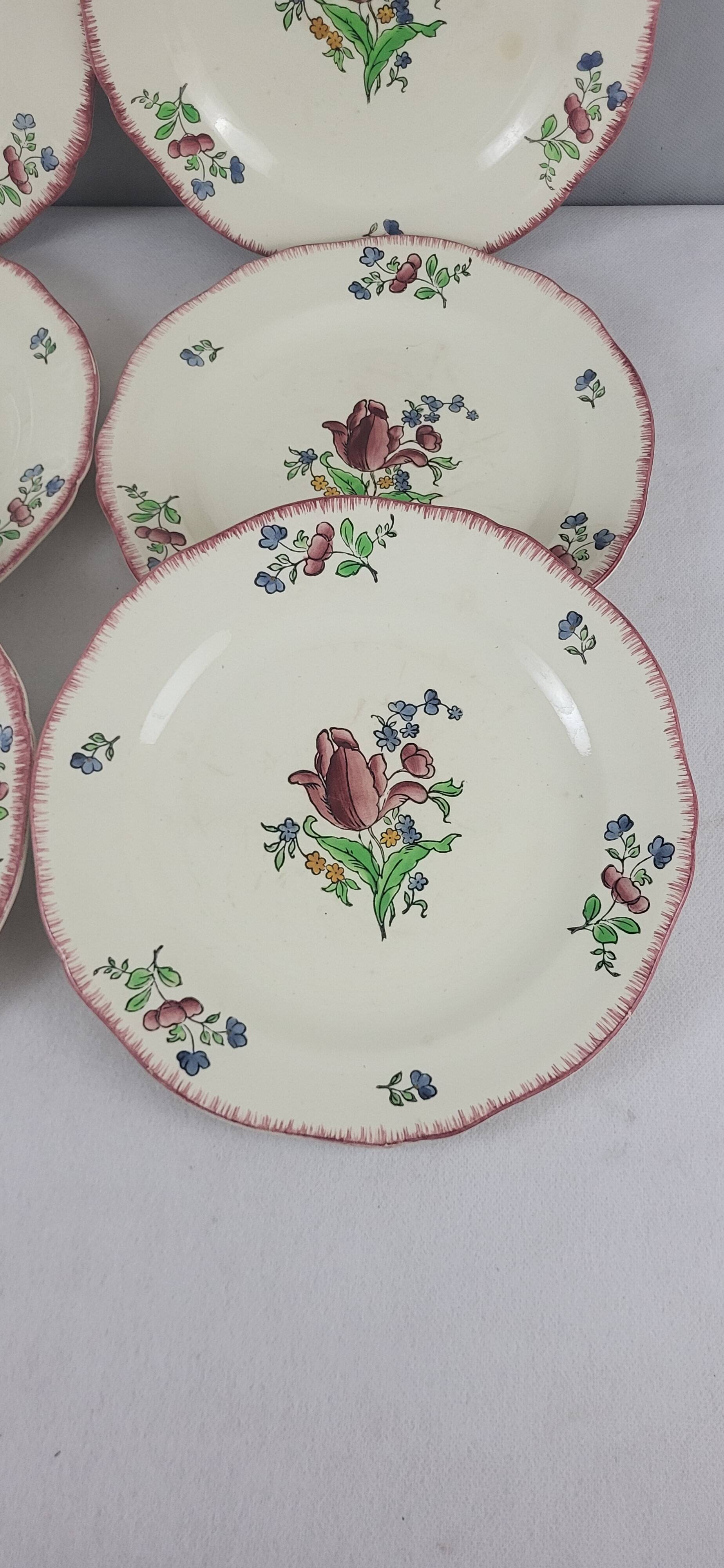 6 Gien earthenware dinner plates, Lorraine pattern
