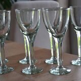 7 green blown glass bubble wine glasses