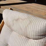 4 garden armchairs 1970 in pine and beige fabric