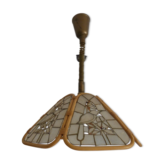 Hanging lamp rattan and glass Pearl