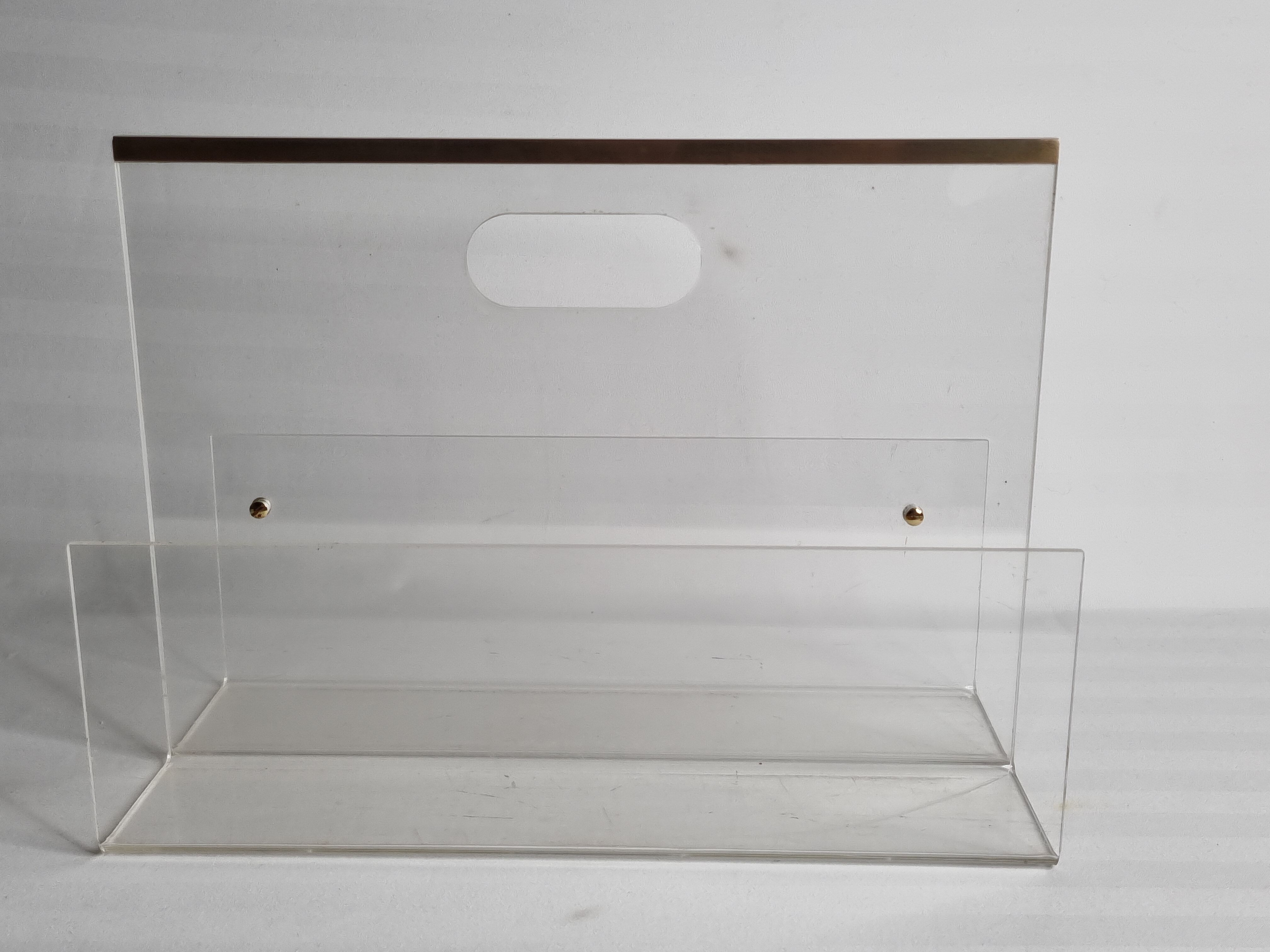 Magazine holder in plexiglass and vintage brass David Lange