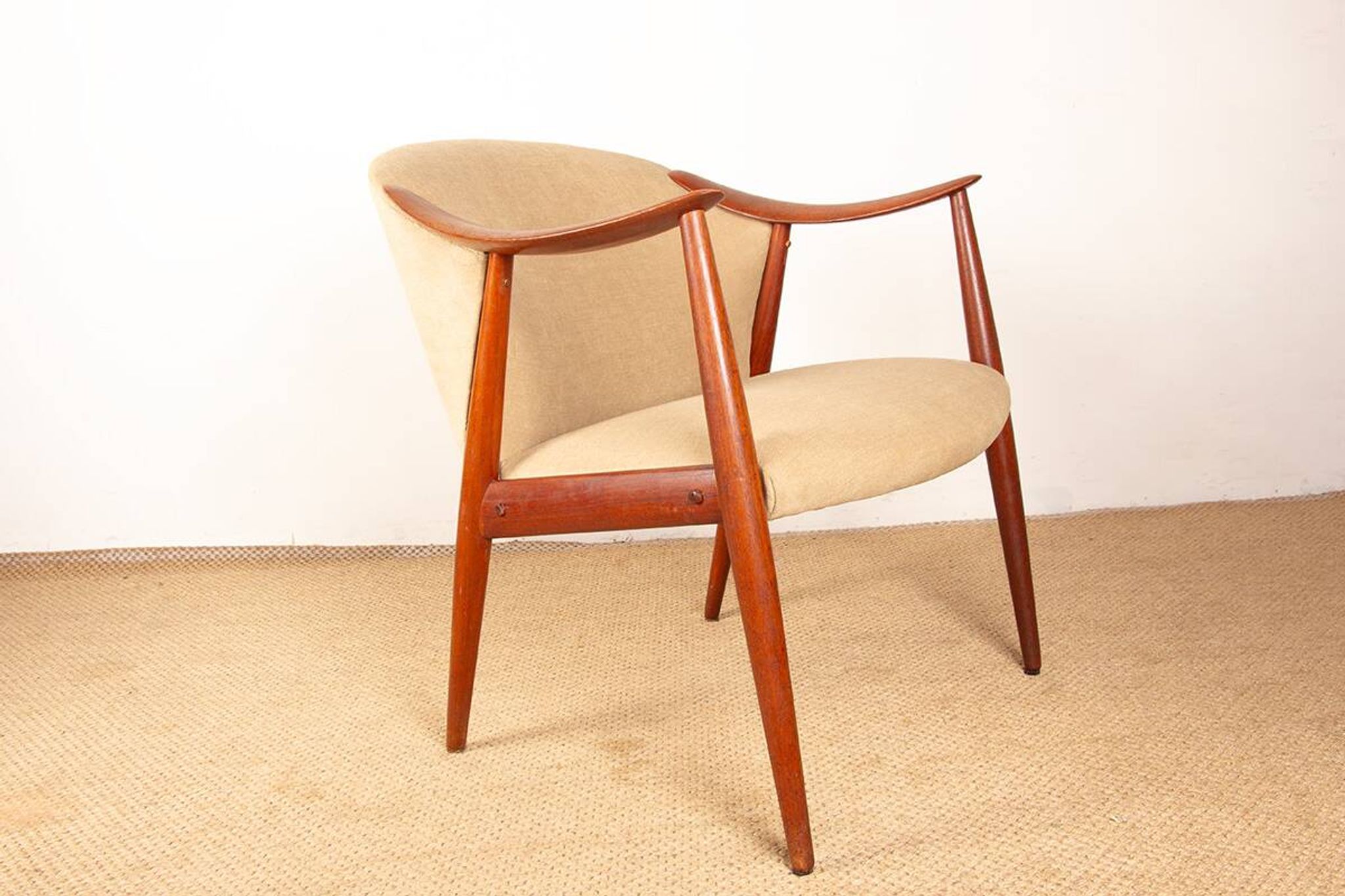 2 Scandinavian armchairs in teak and fabric, new, Gerhard Berg/Westnofa 1960.