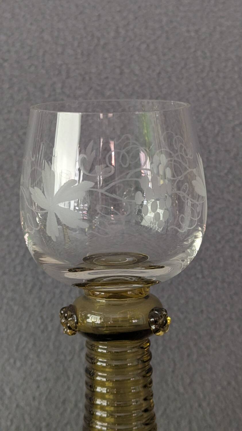 Wine glasses Roemer, Alsace, Rhine, engraved crystal and smoked glass x 5