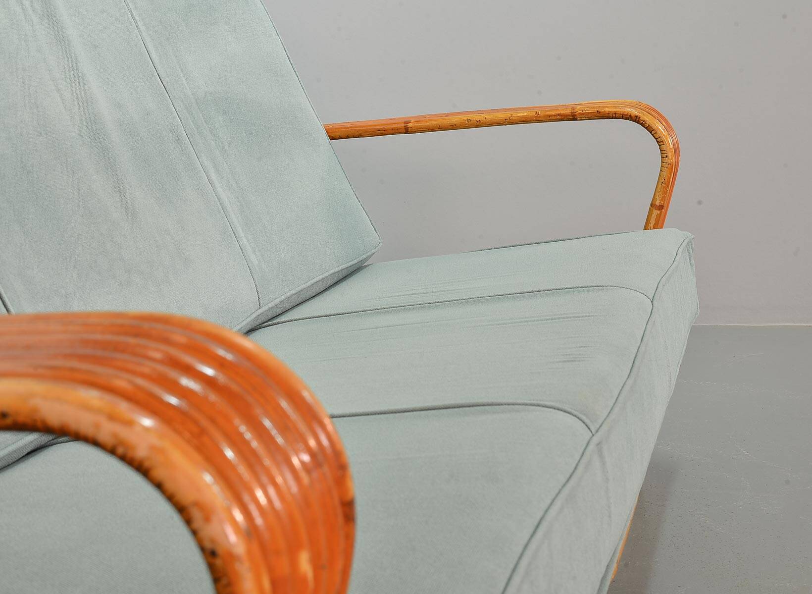 Exclusive Six Strand Rectangular Rattan 3-Seat Sofa after Paul Frankl, 50s