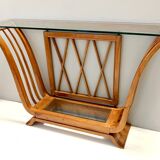 Art Deco Cherrywood Console Table with a Rectangular Glass Top, Italy