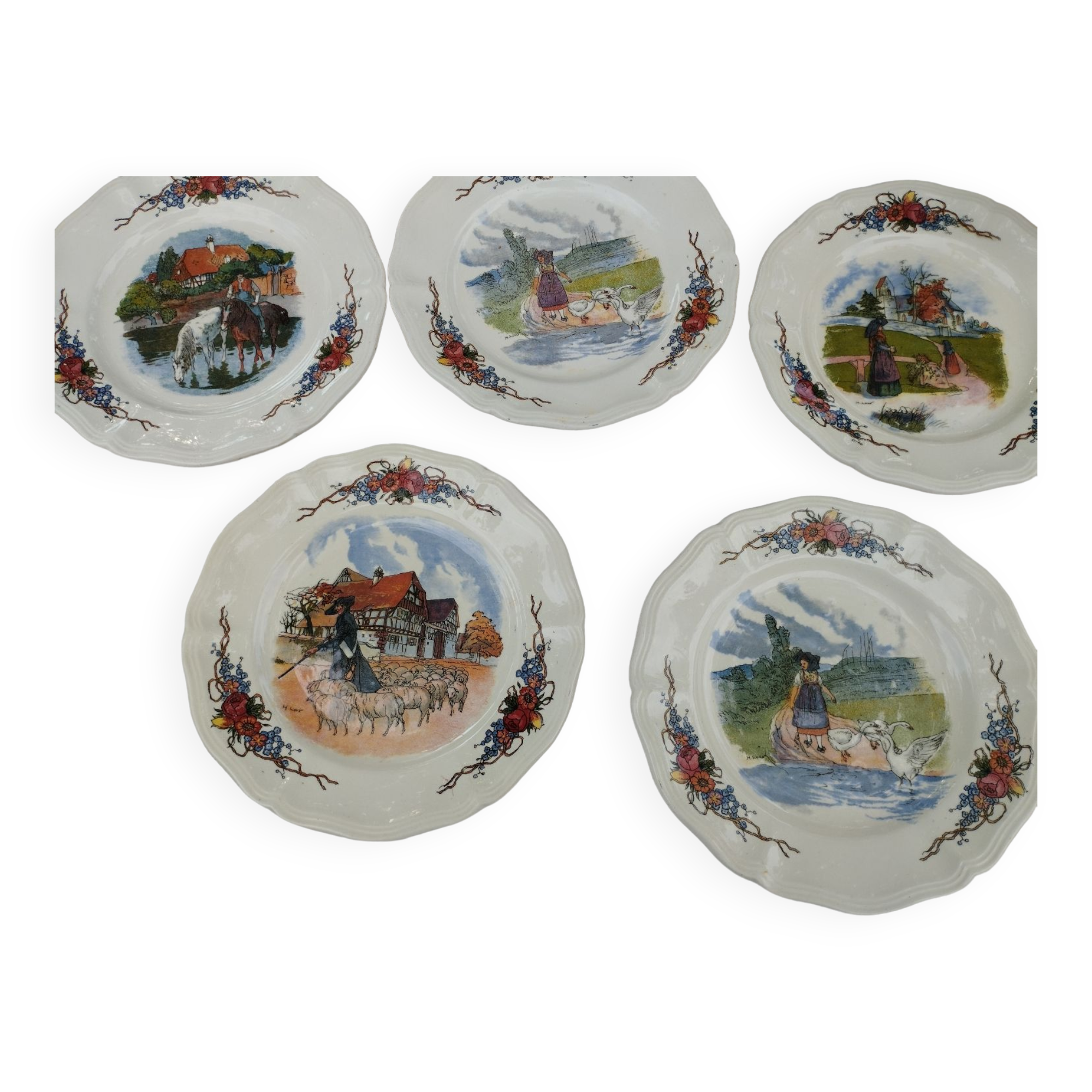 Alsatian plates Obernai earthenware Sarreguemines